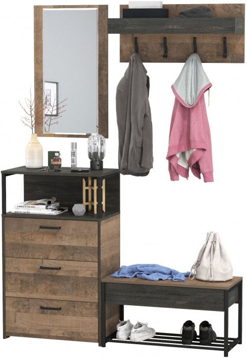 Трувор Прихожая 189, цвет дуб гранж песочный/интра, ШхГхВ 146х37х195 см., универсальная сборка