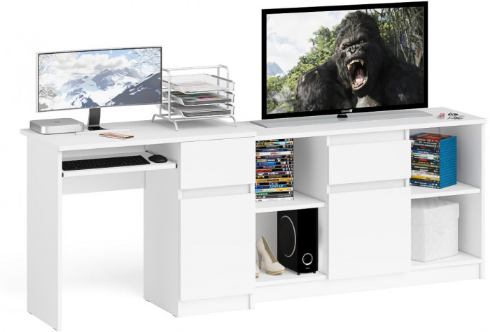 Мори компьютерный стол МС-1 правый + Тумба МТВ1204.1, белый