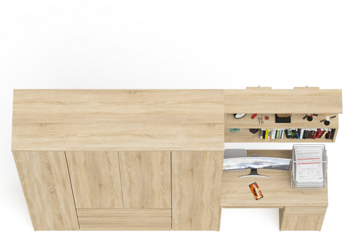 Мори Стол компьютерный МС-1 правый + Шкаф МШ1600.1 + Полка 900, цвет дуб сонома, ШхГхВ 250,4х50,4х209,6 см., НЕ универсальная сборка