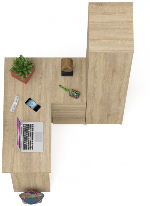 Мори Стол компьютерный МС-16 правый + Пенал МШ400.1, цвет дуб сонома, ШхГхВ 164,8х84,9х209,6 см., выдвижные ящики справа, НЕ универсальная сборка