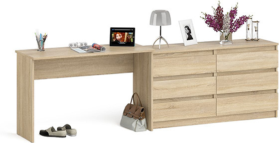 Мори Стол письменный МСП1200.1 + Комод МК1380.6, цвет дуб сонома, ШхГхВ 258,4х50х76,6 см., универсальная сборка