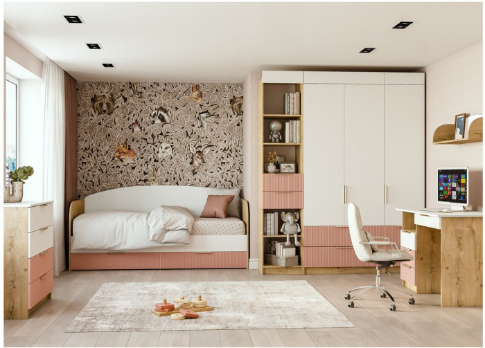 Модульная детская Лавис, композиция 4, Белый/Белый софт / Персик софт