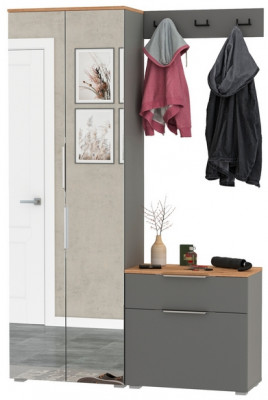 Октава Прихожая 11, цвет серый графит/дуб крафт золотой/фасады МДФ серый графит, ШхГхВ 129,3х35,4х197,6 см., универсальная сборка