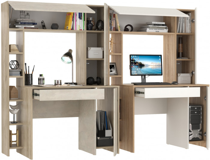 Два стола компьютерных Комфорт 12.71, дуб крафт серый/шёлковый камень/дуб сонома/белый