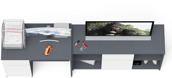 Мори компьютерный стол МС-1 левый + Тумба МТВ1204.1, графит/белый