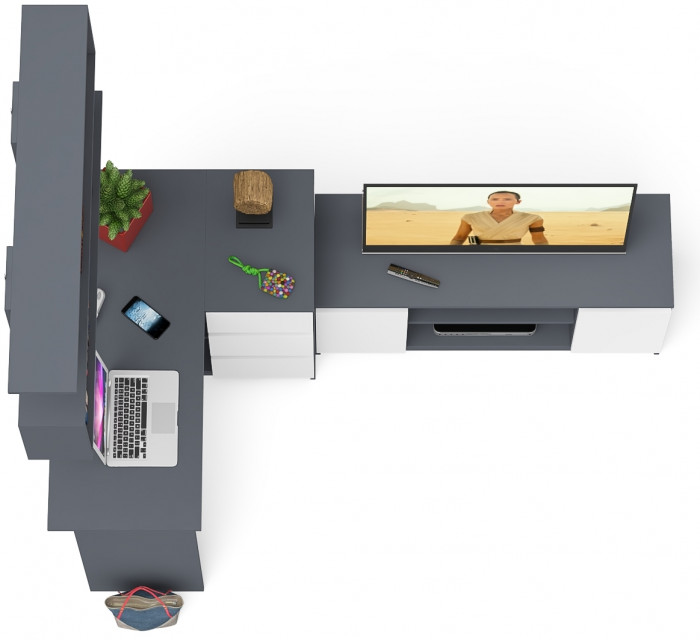 Мори компьютерный стол МС-16 правый + Тумба МТВ1200.1 + Полка 1200, графит/белый