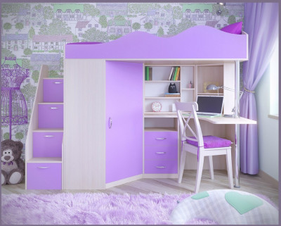 Кровать-чердак Пионер 1 (Дуб молочный/Ирис)