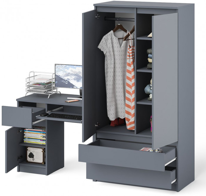 Мори Стол компьютерный МС-1 левый + Шкаф МШ900.1, цвет графит, ШхГхВ 180,4х50,4х179,6 см., выдвижной ящик слева, НЕ универсальная сборка