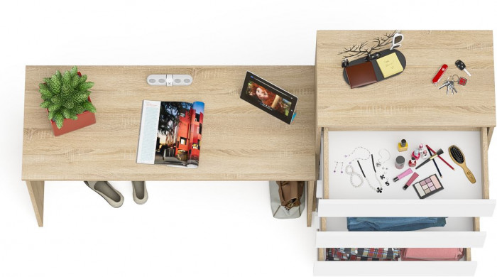 Мори Стол письменный МСП1200.1 + Комод МК700.5, цвет дуб сонома/белый, ШхГхВ 190,8х50х114 см., универсальная сборка