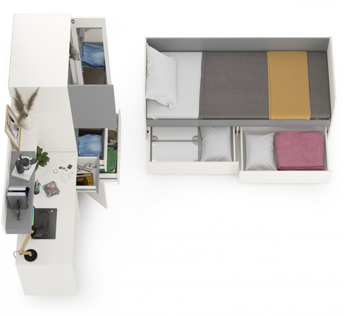 Торонто Компоновка № 25, цвет белый шагрень/стальной серый, сп. м. 800х1900 мм., б/м, основание есть, универсальная сборка