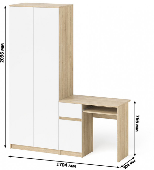 Мори Стол компьютерный МС-1 левый + Шкаф МШ800.1, цвет дуб сонома/белый, ШхГхВ 170,4х50,4х209,6 см., выдвижной ящик слева, НЕ универсальная сборка