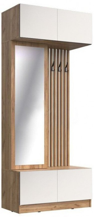 Модульная прихожая Роджина, композиция 3 (Белый глянец, Дуб Крафт Золотой)