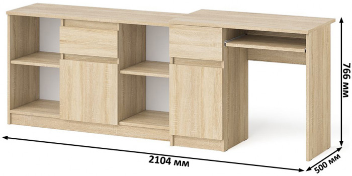 Мори компьютерный стол МС-1 левый + Тумба МТВ1204.1, дуб сонома