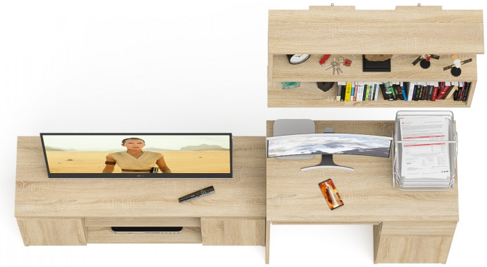 Мори компьютерный стол МС-1 правый + Тумба МТВ1200.1 + Полка 900, дуб сонома