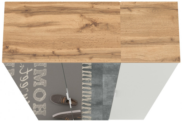 Октава 13.338 Шкаф для одежды + 13.228 Пенал, белый шагрень/дуб крафт золотой/фасады МДФ белый шагрень/зеркало