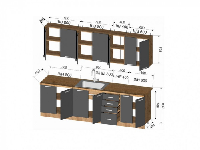Кухонный гарнитур МДФ Вельвет 2,6м, Бриз/Белый (МДФ)