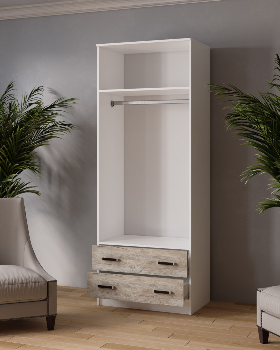 Шкаф 0,8 Лагуна с антресолью и зеркалом, Дуб крафт серый/Кашемир