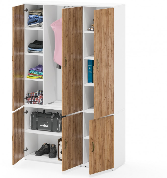 Лидер-8 Модуль Пенал МД 22Б + Шкаф МД 20Б, цвет белый шагрень/крафт золото, ШхГхВ 120х37,5х190 см., НЕ универсальная сборка