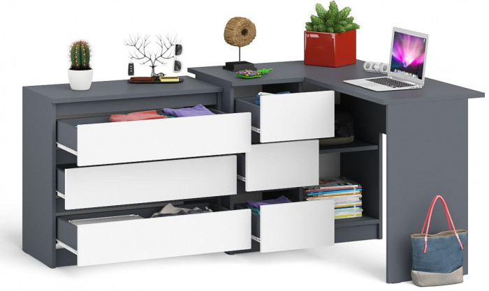 Мори Стол компьютерный МС-16 левый + Комод МК800.1, цвет графит/белый, ШхГхВ 204,8х84,9х76,6 см., выдвижные ящики слева, НЕ универсальная сборка