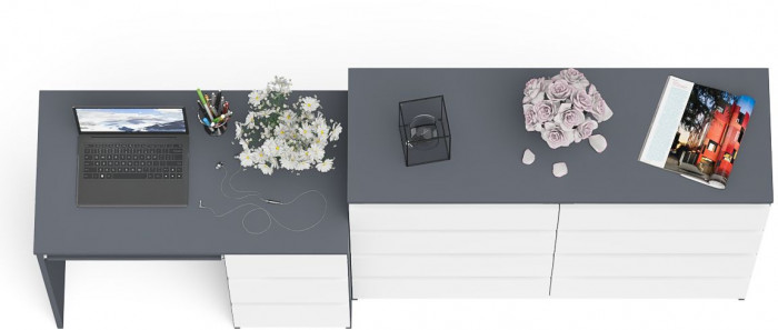 Мори Стол компьютерный МС-6 правый + Комод МК1200.8, цвет графит/белый, ШхГхВ 210,4х50х94 см., выдвижные ящики справа, НЕ универсальная сборка