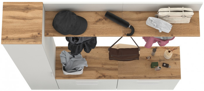 Октава Прихожая 34, цвет белый шагрень/дуб крафт золотой/фасады МДФ белый шагрень, ШхГхВ 162х35,4х197,6 см., универсальная сборка