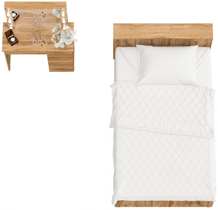 Ксения Кровать с ящиками 1200 + Стол косметический с подсветкой Сура, дуб вотан