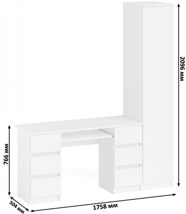 Мори компьютерный стол МС-2 + Пенал МШ400.1, белый