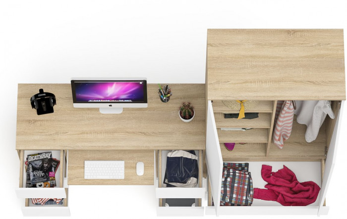 Мори компьютерный стол МС-2 + Шкаф МШ900.1, дуб сонома/белый