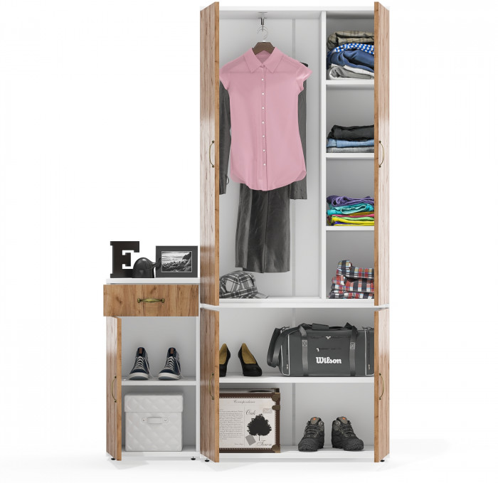 Лидер-8 Шкаф МД 20Б + Тумба МД 3.15, цвет белый шагрень/крафт золото, ШхГхВ 120х37,5х190 см., НЕ универсальная сборка