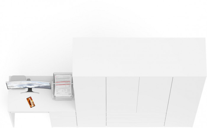 Мори Стол компьютерный МС-1 правый + Шкаф МШ1600.1, цвет белый, ШхГхВ 250,4х50,4х209,6 см., выдвижной ящик справа, НЕ универсальная сборка