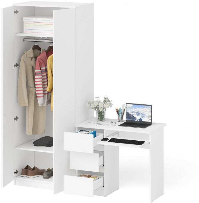 Мори Стол компьютерный МС-6 левый + Шкаф МШ800.1, цвет белый, ШхГхВ 170,4х50,4х209,6 см., выдвижные ящики слева, НЕ универсальная сборка