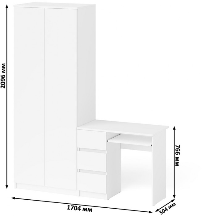 Мори Стол компьютерный МС-6 левый + Шкаф МШ800.1, цвет белый, ШхГхВ 170,4х50,4х209,6 см., выдвижные ящики слева, НЕ универсальная сборка