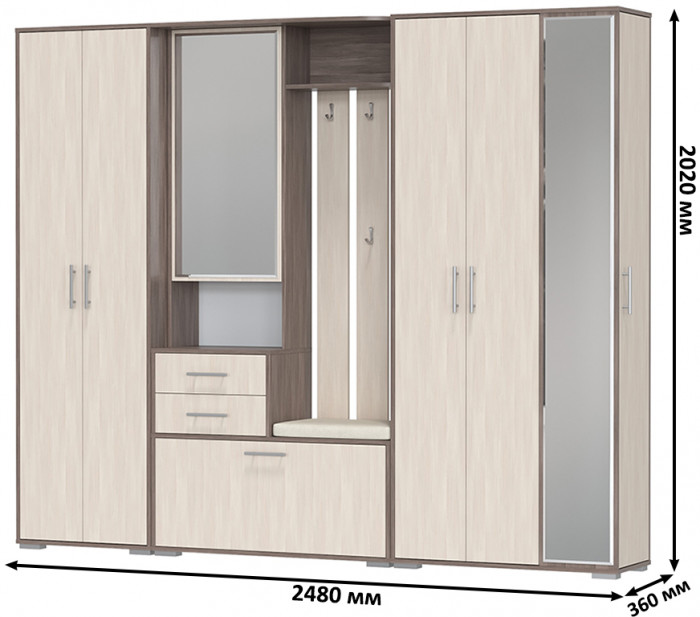 Прихожая Домино 6, бодега тёмный/бодега светлый