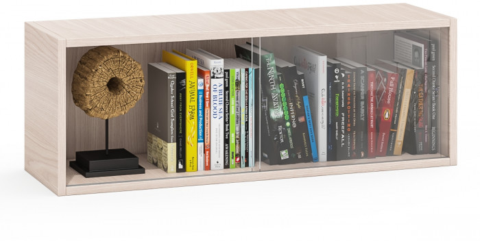 Полка книжная С-МД-КН01, цвет ясень шимо светлый, ШхГхВ 83х25х30 см., стеклянные дверцы