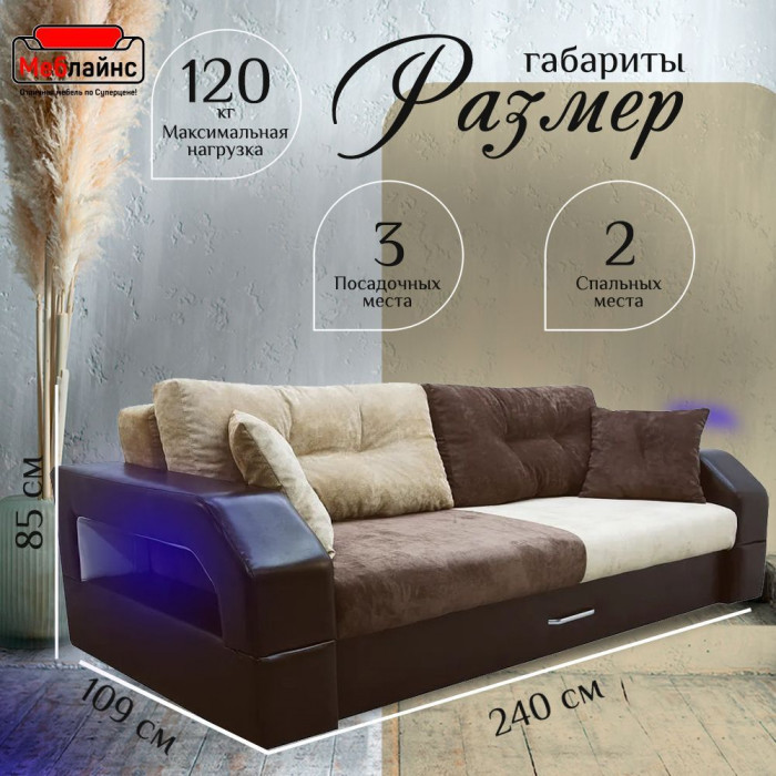 Диван-кровать Манчестер, еврокнижка, велюр/экокожа, 150х195, комби