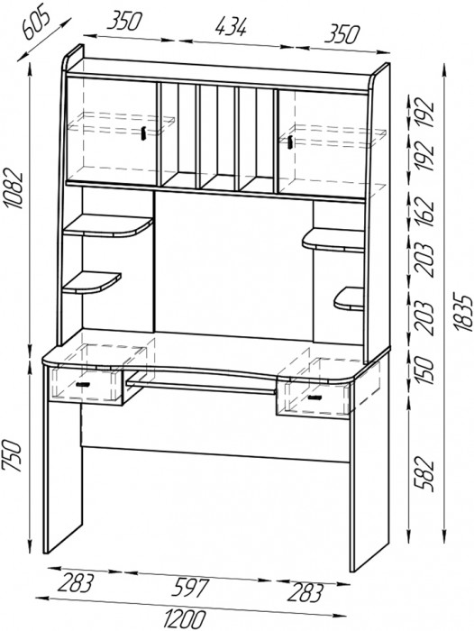 Два стола рабочих 6-0604 Бета + два кресла 103 серых, цвет дуб крафт серый/графит, ШхГхВ 240х60,5х183,5 см.