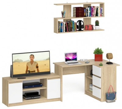 Мори компьютерный стол МС-16 правый + Тумба МТВ1200.1 + Полка 1200, дуб сонома/белый