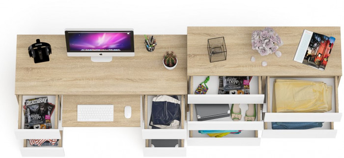 Мори компьютерный стол МС-2 + Комод МК1200.8, дуб сонома/белый