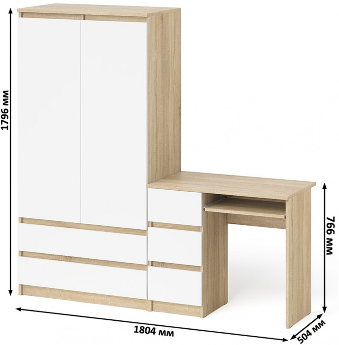 Мори компьютерный стол МС-6 левый + Шкаф МШ900.1, дуб сонома/белый