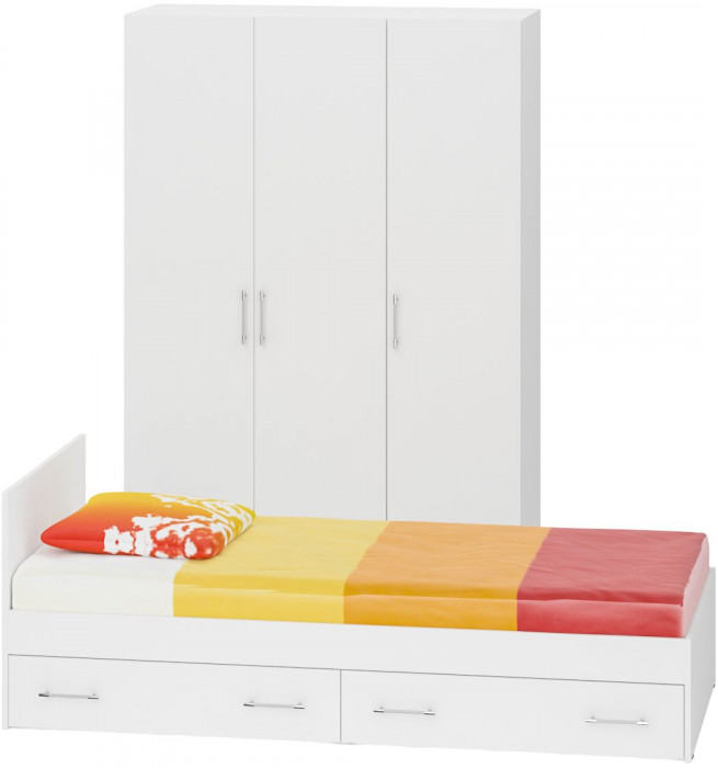 Спальня Стандарт 1-0900Я, цвет белый, ШхГхВ 93,5х203,5х70 + 135х52х200 см., сп.м. 900х2000 мм., без матраса, основание есть