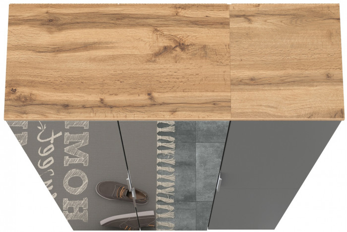 Октава 13.338 Шкаф для одежды + 13.228 Пенал, серый графит/дуб крафт золотой/фасады МДФ серый графит и зеркало