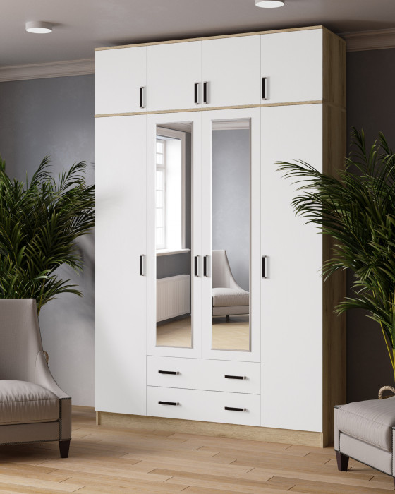 Шкаф 1,6 Лагуна с антресолью, Дуб делано/Белый