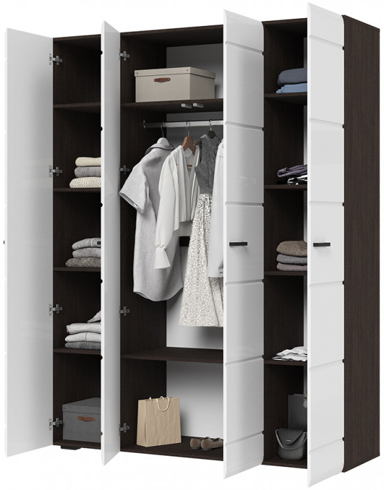 ЛИБЕРТИ ШК 04 Шкаф 4-х створчатый (1600х2100х500) Фасад МДФ БЕЛЫЙ ГЛЯНЕЦ/Корпус ВЕНГЕ