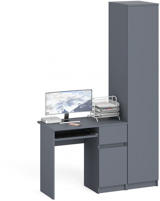 Мори Стол компьютерный МС-1 правый + Пенал МШ400.1, цвет графит, ШхГхВ 130,4х50,4х209,6 см., выдвижной ящик справа, НЕ универсальная сборка