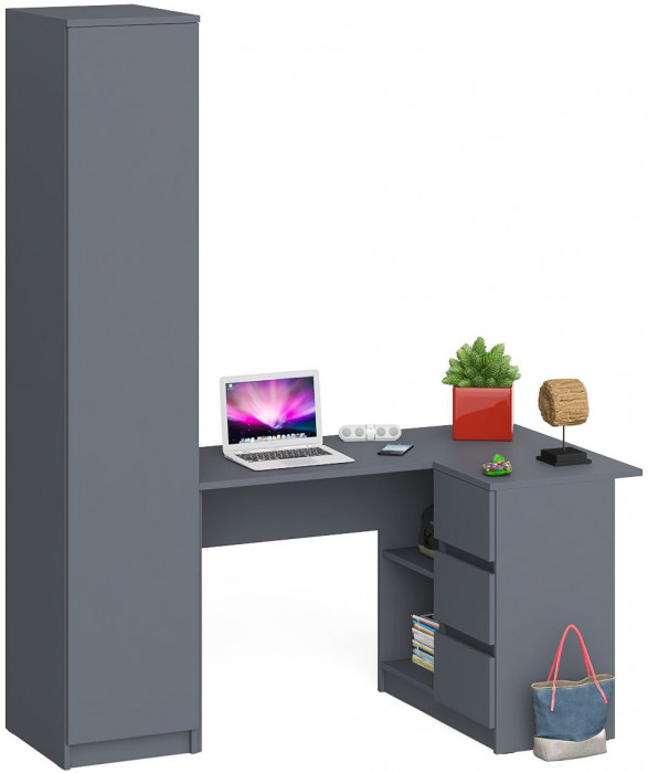Мори Стол компьютерный МС-16 правый + Пенал МШ400.1, цвет графит, ШхГхВ 164,8х84,9х209,6 см., выдвижные ящики справа, НЕ универсальная сборка