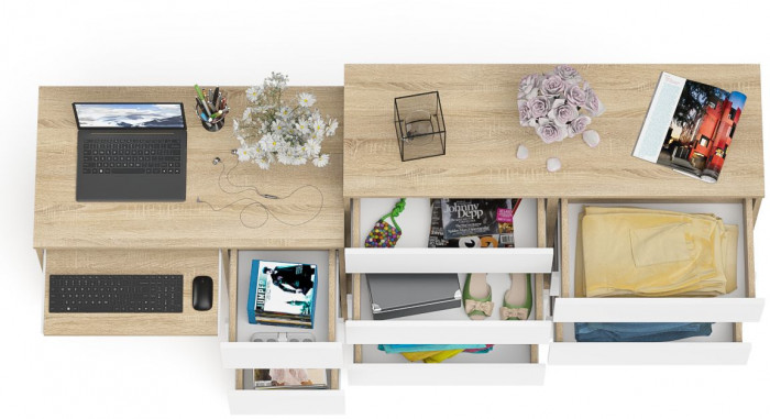 Мори Стол компьютерный МС-6 правый + Комод МК1200.8, цвет дуб сонома/белый, ШхГхВ 210,4х50х94 см., выдвижные ящики справа, НЕ универсальная сборка