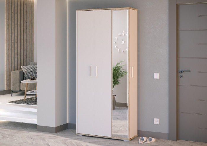 Прихожая 2-3421дкз/к.с Домино-мини, цвет дуб крафт золотой/кашемир серый, ШхГхВ 88х36х202 см., универсальная сборка