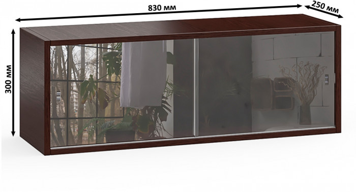 Две полки книжных С-МД-КН01, цвет венге, ШхГхВ размер каждой полки в отдельности: 83х25х30 см., стеклянные дверцы