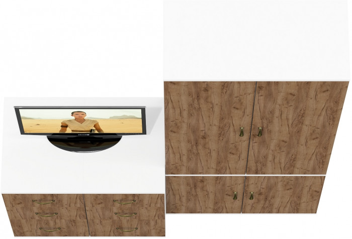 Лидер-8 Шкаф МД 20Б + Тумба МД 3.16 + Тумба МД 3.16, белый шагрень/крафт золото