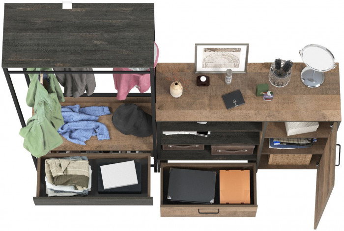 Трувор 15.120 Прихожая + 13.307.01 Комод, цвет дуб гранж песочный/интра, ШхГхВ 189х36,9х194,2 см., универсальная сборка